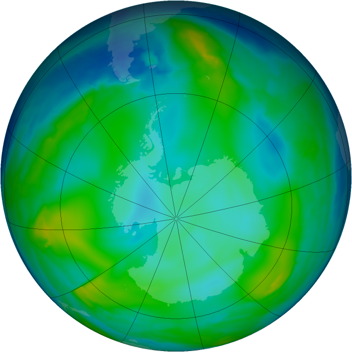 Antarctic ozone map for 15 June 2008